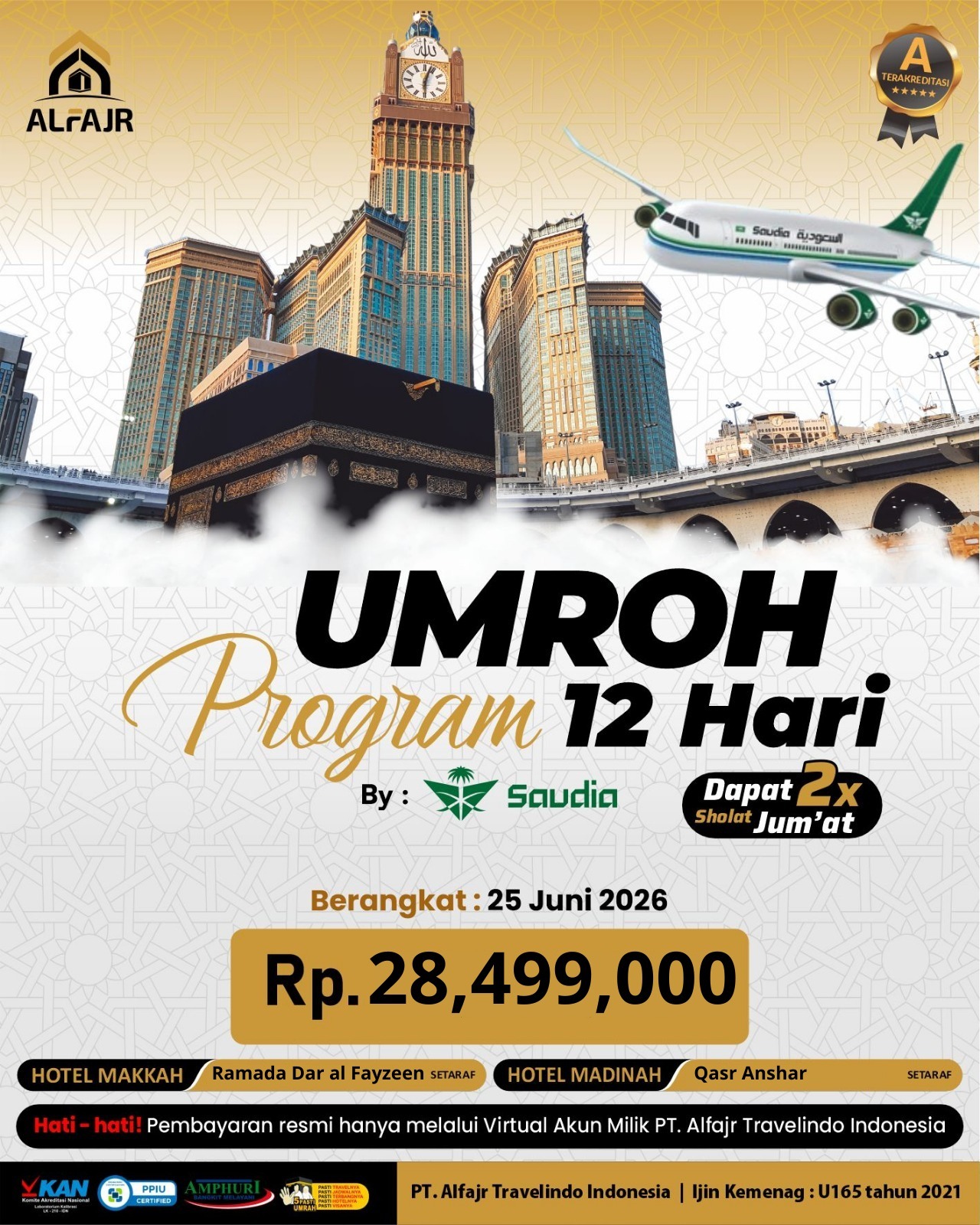 Juni 2026 Saudia 12 hari Alfajr Travel Biro Umroh Purworejo Solo Kebumen Magelang Wonosobo Haji Khusus