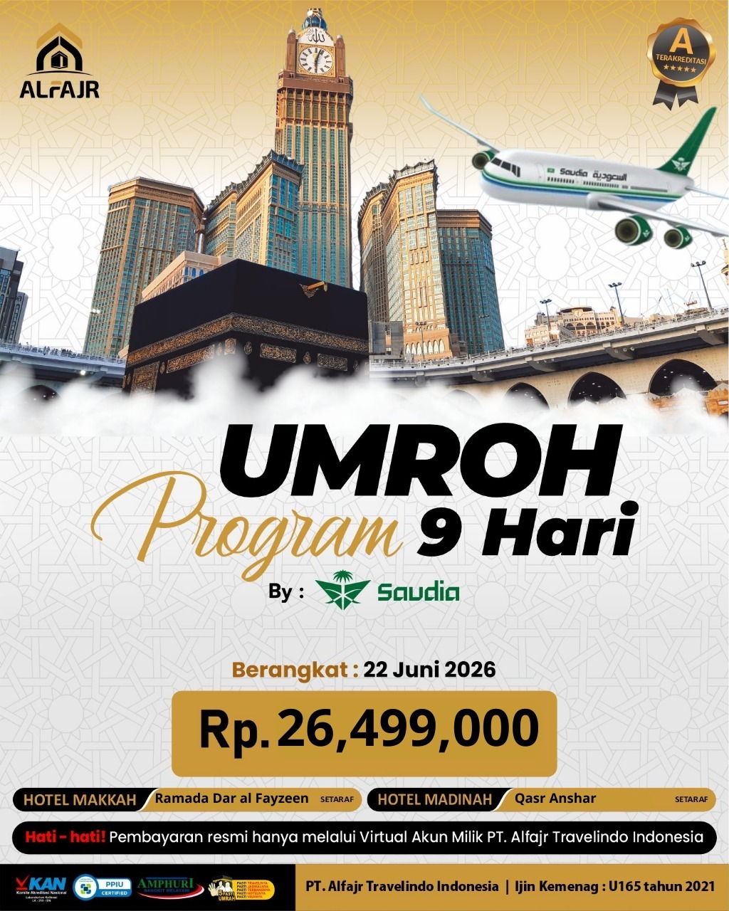 Juni 2026 Saudia 9 hari Alfajr Travel Biro Umroh Purworejo solo Kebumen Magelang Wonosobo Haji Khusus