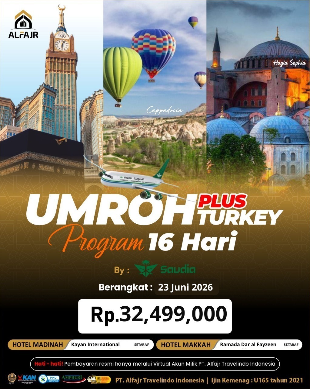 23 Juni 2026 Saudia Plus Turki 16 hari Alfajr Travel Biro Umroh Purworejo solo Kebumen Magelang Wonosobo Haji Khusus
