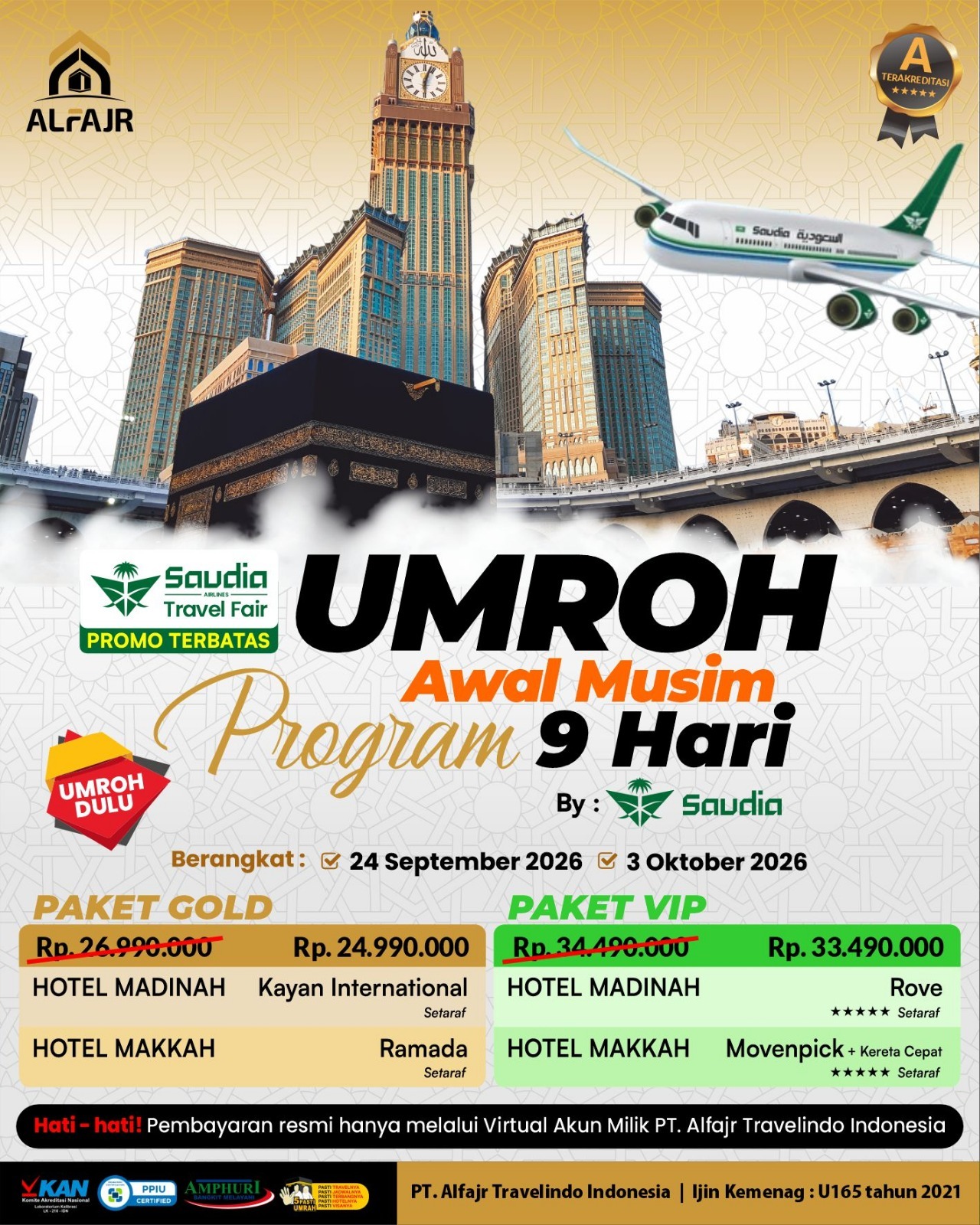 24 september 3 Oktober 2026 Official Pusat Solo Alfajr Umroh Purworejo Haji Khusus Kebumen Magelang Wonosobo
