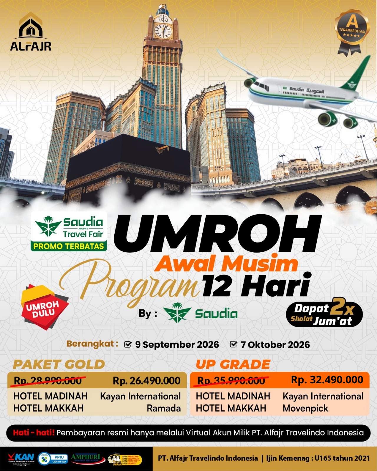 9 September 7 Oktober 2026 Official Pusat Solo Alfajr Umroh Purworejo Haji Khusus Kebumen Magelang Wonosobo