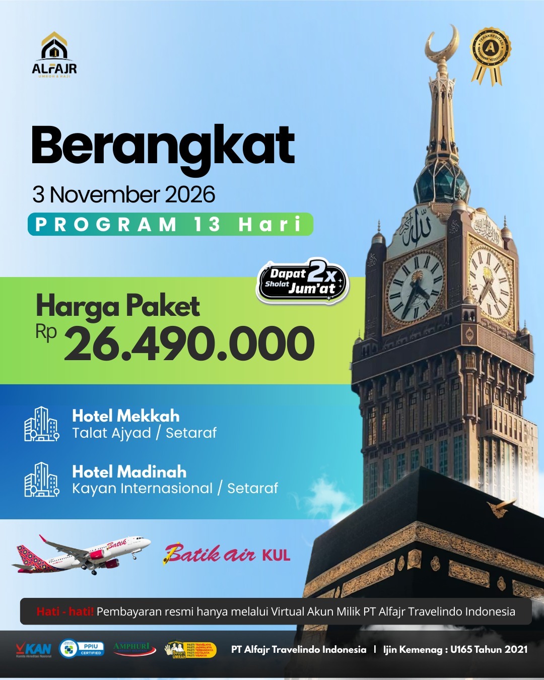 Umroh 13 H November 2026 Batik Travel Official Pusat Solo Alfajr Umroh Purworejo Haji Khusus Kebumen Magelang Wonosobo Temanggung