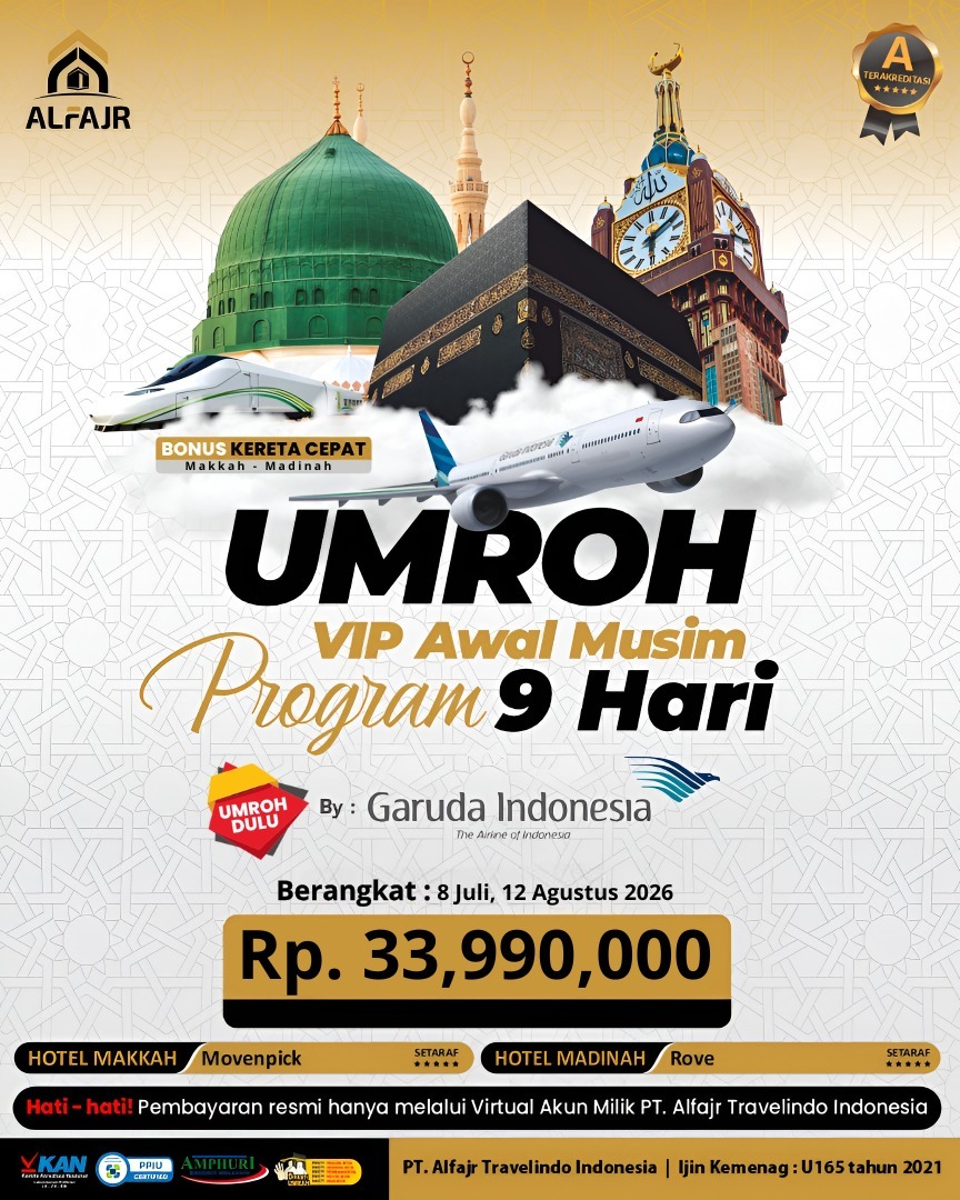 Umroh VIP 9 H Garuda 2026 Alfajr Umroh Purworejo Official Pusat Solo Haji Khusus Kebumen Magelang Wonosobo