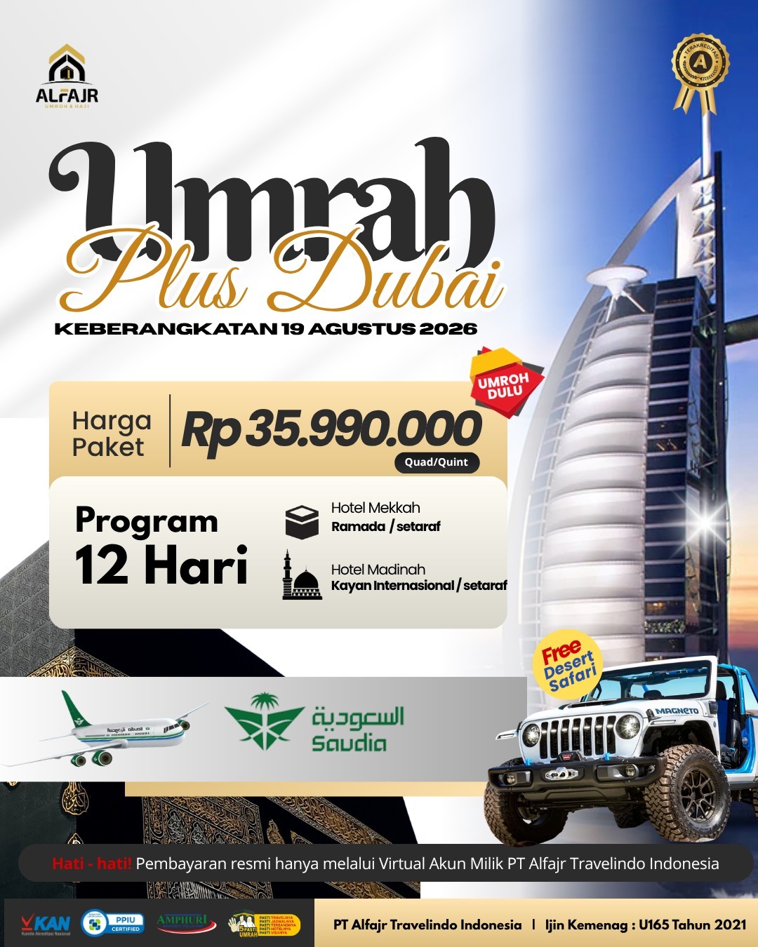 Umroh 12 H Saudia Plus Dubai Agustus 2026 Official Pusat Solo Alfajr Umroh Purworejo Haji Khusus Kebumen Magelang Wonosobo Temanggung